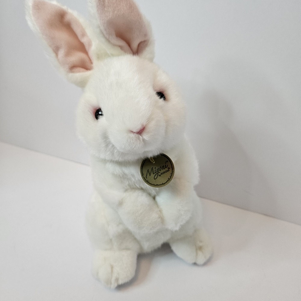 Miyoni Aurora 12in Sitting Pretty American White Rabbit Stuffed Animal Standing